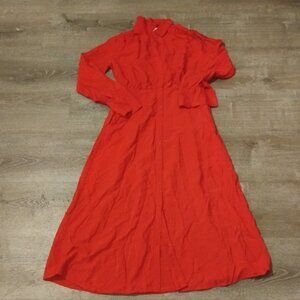 A New Day Bright Red/Fuchsia Long-Sleeve Button-Front Midi Shirtdress - Size S